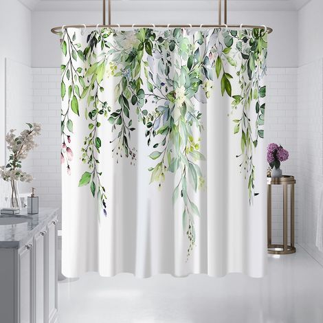 Tenda da doccia salvia, piante ad acquerello, foglie di eucalipto, 90x180cm (1/4)