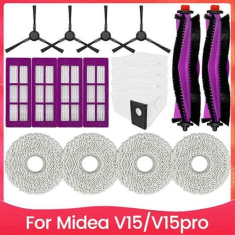 Ensemble de 18 pièces pour aspirateur Midea V15 V15pro : brosse, sac à poussière, filtre et chiffon de nettoyage.