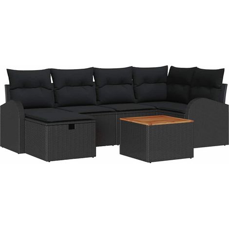 Garden Sofa Set with Cushion 7 pcs Black Poly rattan vidaXL (1/5)