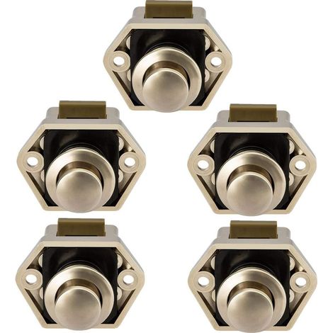 Loqueteau pour meuble en métal nickel – Serrure bouton pour porte placard – Compatible armoires 14-16mm – Installation facile (1/5)