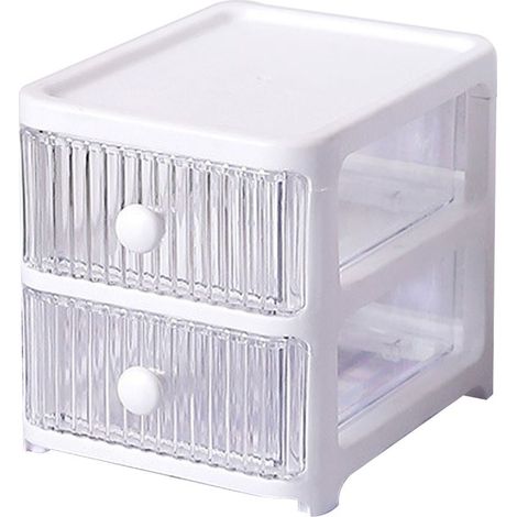 Transparente, stapelbare Aufbewahrungsbox mit 2 Schubladen und mehreren Ebenen – multifunktionaler Schreibtisch-Organizer für Zuhause, Schlafzimmer und Büro (1/5)