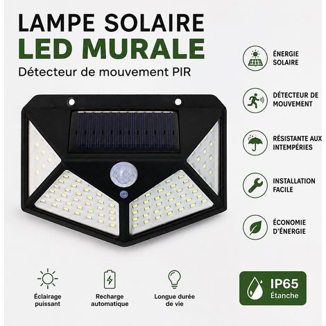 Applique murale solaire LED extérieure 100 LED avec détecteur de mouvement 100 led 13 × 9,6 × 5 cm 128 g – Livraison gratuite