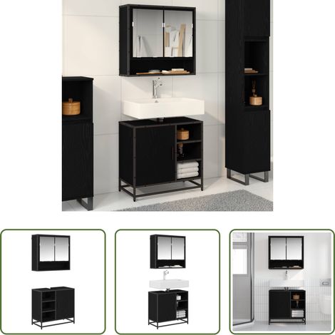 vidaXL Rangement salle de bain - Ensemble de mobilier de salle de bain 2 pcs Chêne noir (1/5)