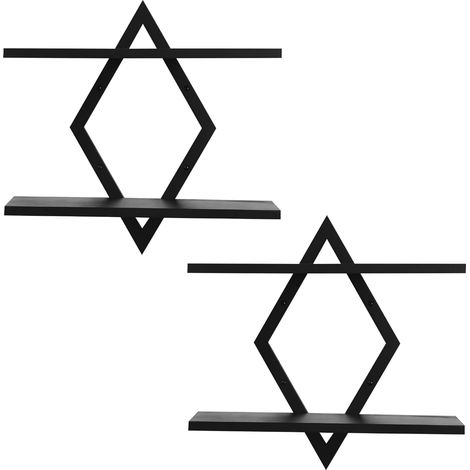 Cadre en chêne, étagères flottantes pour Mur, étagère d’Affichage en Forme de Losange, Suspendue Rustique pour Salon, Chambre à Coucher, Lot de 2, 2 Niveaux, Noir (1/5)