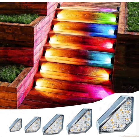 Lampes solaires étanches pour escaliers, éclairage de terrasse solaire à 7 couleurs chaudes et RGB-AquaForge