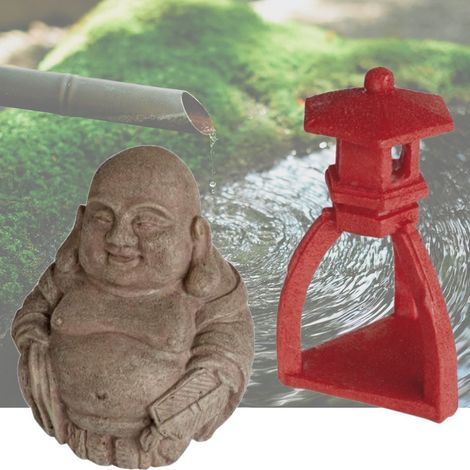 2 Décorations De Bassin De Jardin, Bouddha + Pagode Rouge (1/5)