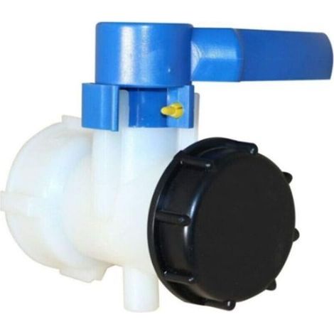 Kit de jardin : Adaptateur IBC DN40. Vanne de sortie à bille à filetage grossier de 62 mm pour conteneurs IBC et citernes d’eau de pluie, avec raccord de tuyau simple. (1/3)