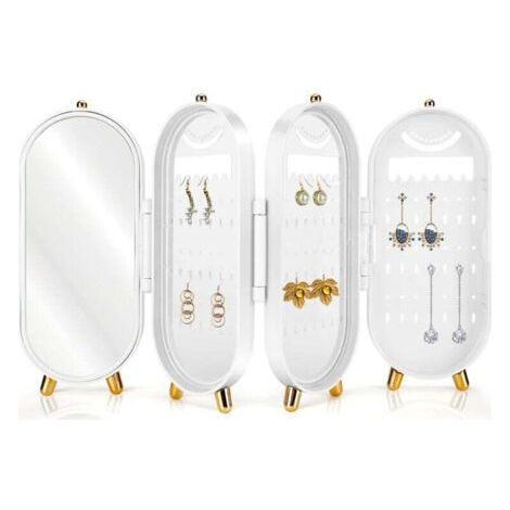 Présentoir à boucles d'oreilles pliable avec miroir, organiseur pour boucles d'oreilles et clous d'oreilles