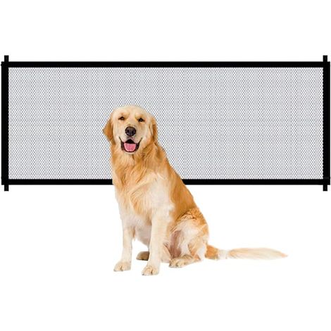Dog Mesh Barrier, Retractable Stair Safety Barrier for Babies and Dogs, Portable Foldable Pet Barrier for Stairs/Doors/Corridors (1/5)