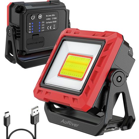 Lampe LED de travail, 2000 lumens, inspection batterie, pied magnétique rotation 360°, garage atelier (1 Pièce) (1/5)