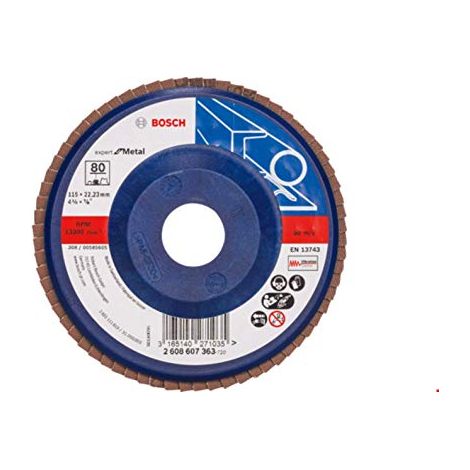 Bosch Fächerschleifscheibe Expert for Metal 115 22,23 80 diritta con supporto in fibra di vetro 2608607351 (1/4)
