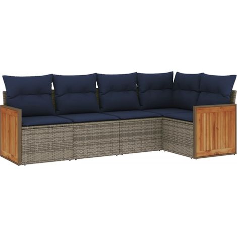 5-teiliges Gartensofa-Set mit Kissen, grau, Polyrattan vidaXL (1/5)