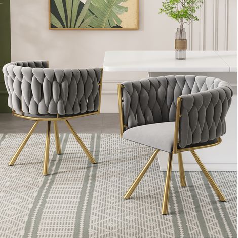 Silla de comedor giratoria de terciopelo gris y dorado, set de 4, estructura metálica,59×54×72cm (1/5)