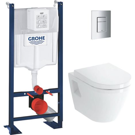Grohe Pack WC Bâti Autoportant Rapid SL + WC Vitra Integra + Abattant en Duroplast + Plaque chrome (1/5)