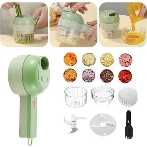 Ensemble de Coupe-légumes électrique portatif 4 en 1, Mini Presse-Boue à l'ail électrique sans Fil, Hachoir électrique Aliment[787] (1/4)