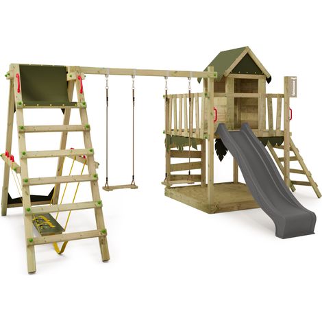 Parque infantil de madera Fatmoose JazzyJungle Jam con Surf y Tobogan en antracita
