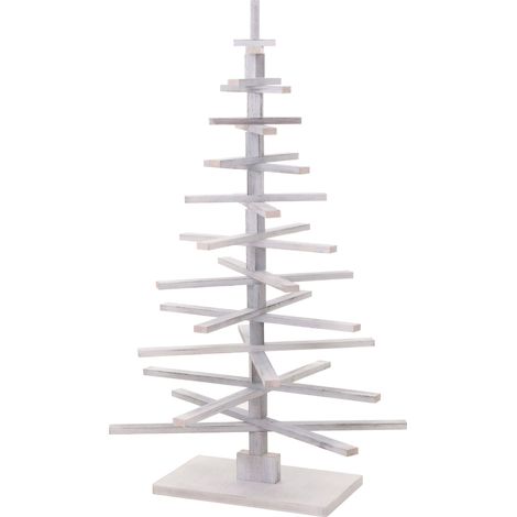 Sapin de Noël décoratif HHG-029, Sapin de Noël 3D Décoration de Noël, look shabby bois de sapin réglable 130x82x82cm, blanc (1/5)
