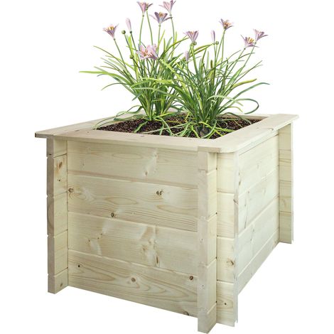 L’aiuola di giardino sopraelevata in legno - 58x58x46 cm - i vasi esterni per i giardini, balconi, terrazze, spezie, verdure- legno di pino/abete solido di 28 mm - Timbela M617 (1/5)