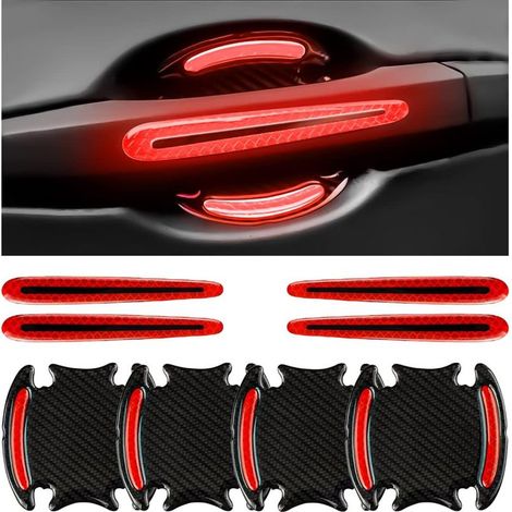 Lot de 8 protections anti-rayures pour poignées de portières de voiture, film autocollant pour poignées de portières, autocollant 3D pour poignées de portières avec bande réfléchissante de sécurité (r (1/5)
