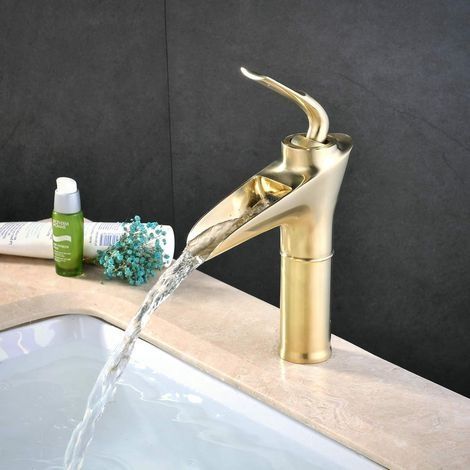 Robinet Salle Bain Or BrosséMitigeur Lavabo Haut Robinet Lavabo DoréRobinetterie Vasque à Poser en Laiton (1/5)