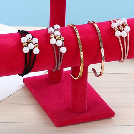 Porte-bijoux simple et élégant, pour bracelets et pinces à cheveux, idéal pour la maison ou une bijouterie, rose, deux rangées (1/5)