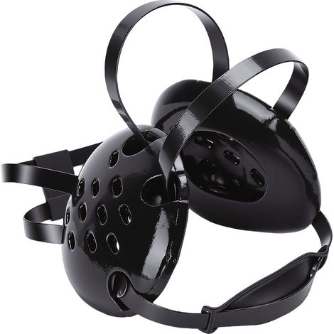 Casque de lutte avec mentonnière, réglable, respirant, 11 trous, protection des oreilles, pour adultes (hommes et femmes), noir. (1/5)