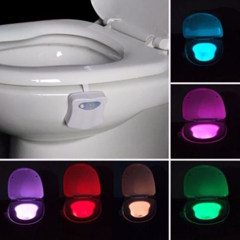 Intelligent Salle De Bains Wc Veilleuse LED Corps Activé Par le Mouvement Sur/Off Siège Capteur Lampe 8 Couleur Toilettes lampe (1/4)