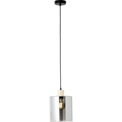 Brilliant Weald Pendelleuchte 20cm schwarz/rauch/holz Metall/Glas/Holz 1x A60, E27, 40 W, Geeignet für Normallampe (nicht enthalten) (1/3)
