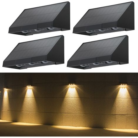 GBLY Luces solares para exteriores Jardín - 4ER Luz solar para pared Exterior LED 2 modos Luces para pared exteriores 3000K Luz blanca cálida LED Luces para pared solares a prueba de agua