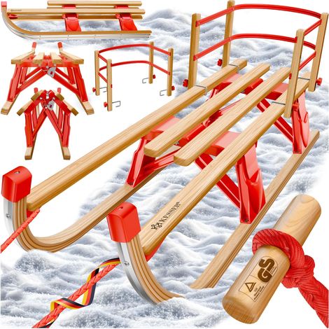 KESSER® Trineo plegable de haya, con respaldo - Rojo (1/5)