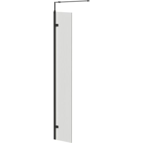 Colore 8mm Fluted Glass Gunmetal Grey 1850mm x 300mm Walk In Hinged Return Shower Screen (1/5)
