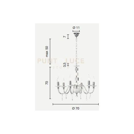 LAMPADARIO LIVIA 6 LUCI OTTANIO- TRASPARENTE E CROMO ATTACCO E14 D.70CM