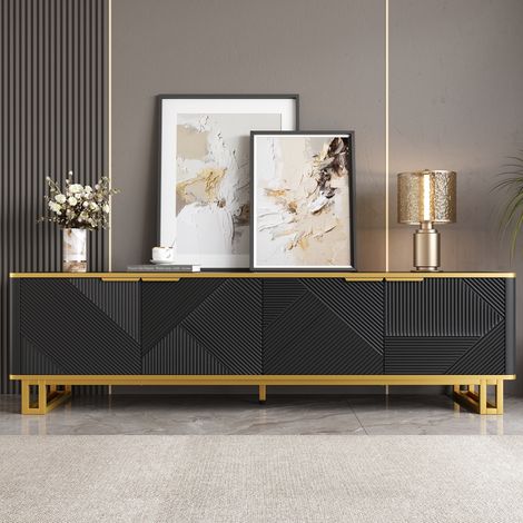 TV-Schrank 160 x 37,5 x 48 cm – 4 Türen – TV-Schrank – Einzigartiges Design, geometrische Struktur – MDF – Schwarz (1/5)