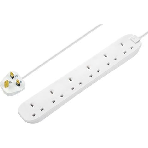 Masterplug 6-Gang 13A 240V White Extension Lead with 2-Meter Cable (Model MSTBSG210)