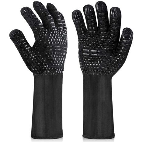 Gants de barbecue, gants de four résistants à la chaleur, gants de cuisine antidérapants et résistants à la chaleur pour barbecue, gril, four, cheminée, noirs (longueur 32 cm) (1/5)