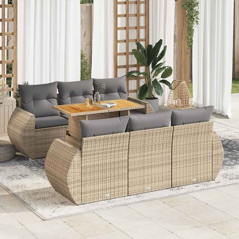vidaXL Salon de jardin avec coussins 7 pcs beige résine tressée (1/5)