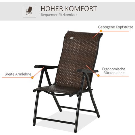 Chaise pliable en résine tressée, fauteuil de jardin inclinable avec dossier ajustable 7 positions, résistant aux UV et à la pluie, siège de balcon escamotable, chaise de camping, charge max 120 kg, 5 (1/4)