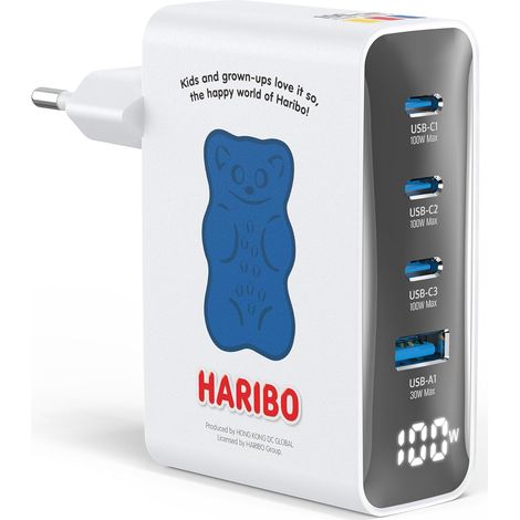 Haribo 100W Chargeur USB C Kit de Voyage, 4 Ports Prise USB C GaN avec Écran LED, PD/PPS pour MacBook Pro/Air, pour iPhone 17/16/15, Galaxy S25/S24, Laptop, iPad, Switch, Compact Idéal Cadeau, Bleu (1/5)