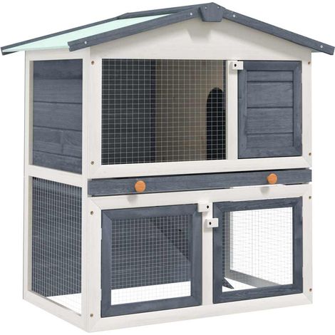 Clapier d'extérieur 3 portes Gris Bois (1/5)