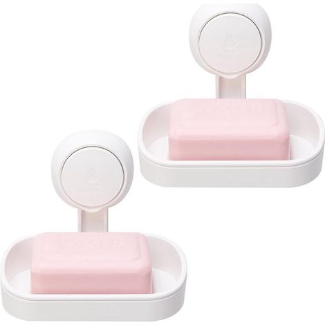 Lot de 2 porte-savons - porte-savon - porte-savon de douche - porte-savon à ventouse - Porte-savons sans perçage - Accessoires de salle de bain - Blanc (1/5)