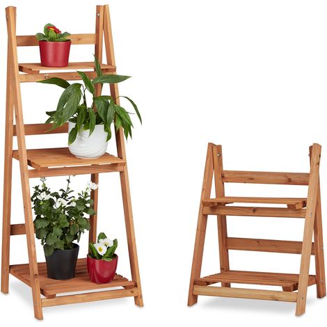 2x Fioriere a Scaletta, Scaffale a Scala in Legno Stand Porta-Fiori da Interno più Ripiani, Marrone (1/5)
