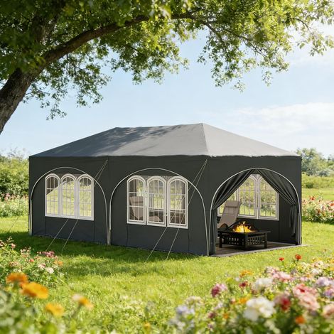 Tonnelle pliante 3 x 6 m avec 6 parois amovibles, protection UV 50 et toile déperlante, gris (1/5)