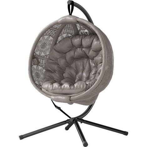Fauteuil suspendu de jardin style bohème, dimensions 116 × 125 × 172 cm, couleur sable et noir