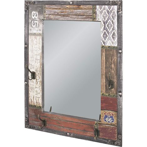 garderobe Murale Motif, Vintage, MDF, métal, Miroir - Dim.: L 55 cm x H 75 cm x P 8 cm, Style: Industrial (1/5)