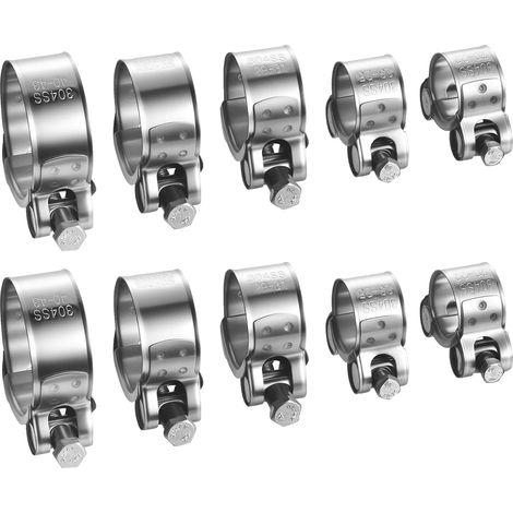 10 Pcs Collier de Serrage Inox en T, 20-43 mm Collier Serrages Metallique, Colliers Serrages Acier Inoxydable, colliers de serrage à charnière pour Tuyaux d'échappement et Tuyaux d'Eau (1/5)