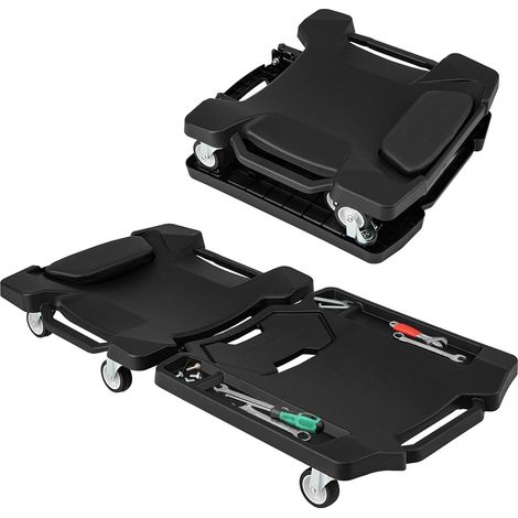 Carrello da officina pieghevole, 108 cm, nero, poggiatesta imbottito