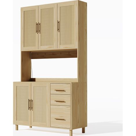 Credenza da cucina 183 cm con LED, 2 USB e 2 prese, MDF naturale, HOMVRA (1/5)