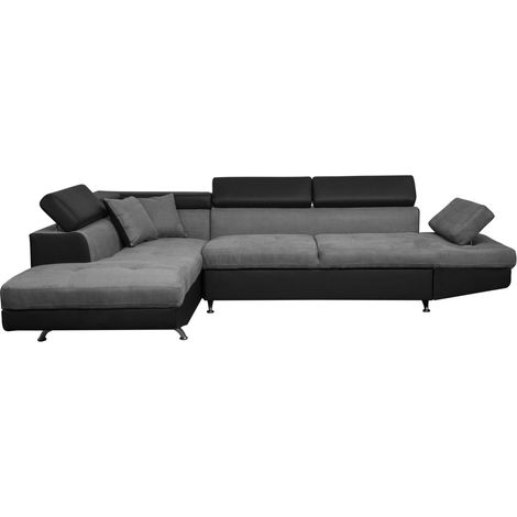 Canapé d'angle RIO Convertible avec coffre en microfibre et simili - Angle Gauche, Gris et Noir (1/5)