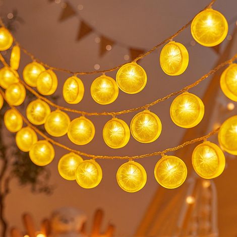 Guirlande lumineuse citrons, 1,5 m, 10 LED, jaune, lumière décorative pour terrasse, salon, chambre à coucher, fête, mariage, carnaval, décoration de Noël, intérieur et extérieur (1/5)