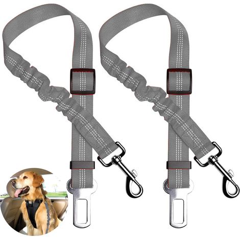 Ceinture de sécurité pour chien, lot de 2, réglable, élastique et résistante, en nylon réfléchissant, pour chiens de petite, moyenne et grande taille, usage quotidien et en voyage. (1/5)